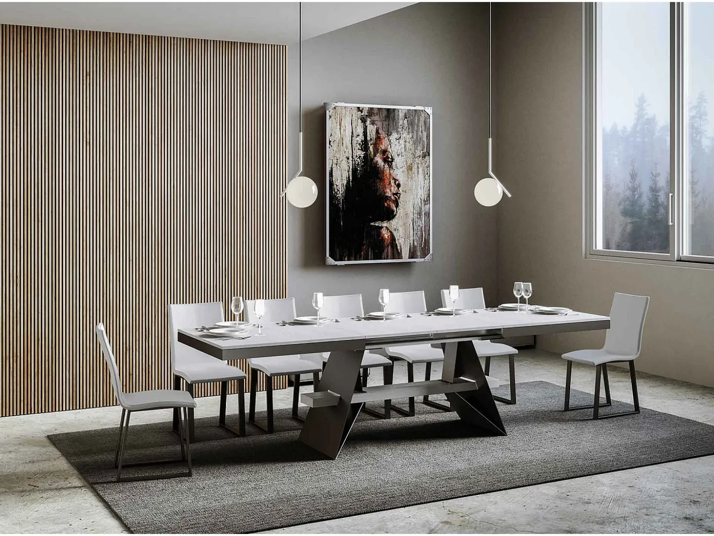 Mesa extensible 90x160/420 cm Baita Evolution Fresno Blanco estructura Antracita