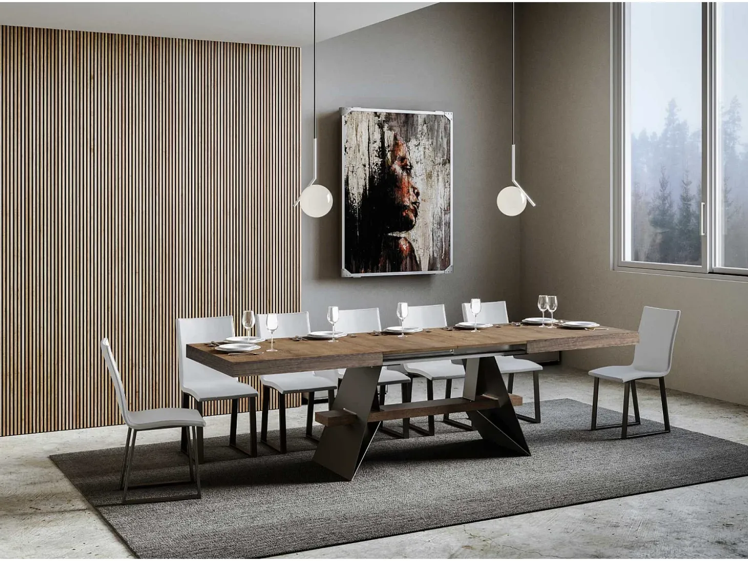Mesa extensible 90x160/264 cm Baita Nogal estructura Antracita