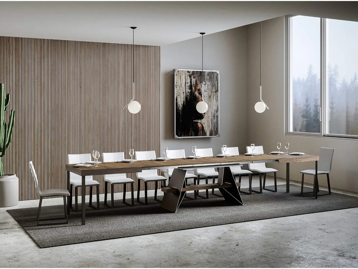 Mesa extensible 90x160/420 cm Baita Nogal estructura Antracita