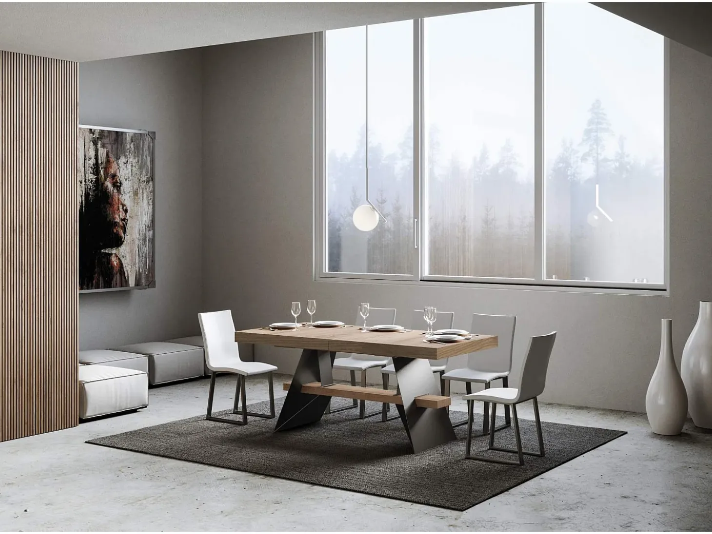 Mesa extensible 90x160/264 cm Baita Roble Natural estructura Antracita