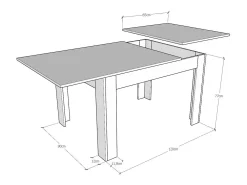 Mesa extensible 90x120/180 cm Bibi Mix tapa Fresno Blanco patas Nogal