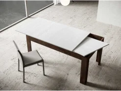 Mesa extensible 90x120/180 cm Bibi Mix tapa Fresno Blanco patas Nogal