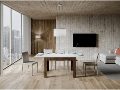 Mesa extensible 90x120/180 cm Bibi Mix tapa Fresno Blanco patas Nogal