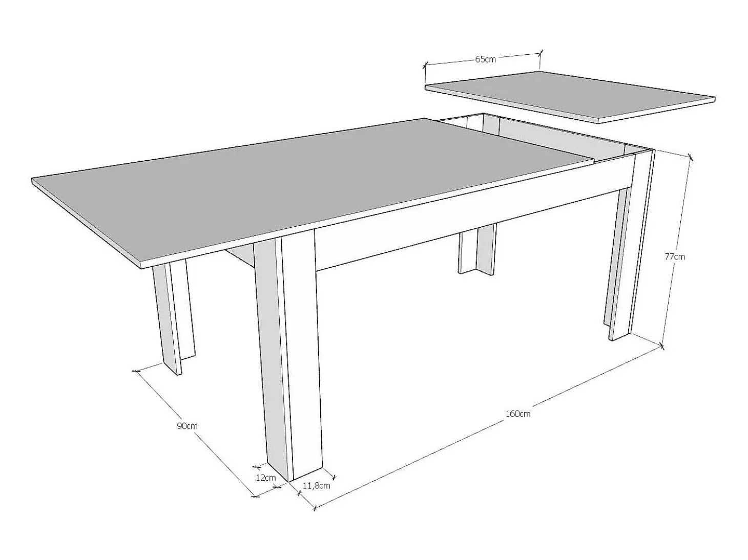 Mesa extensible 90x160/220 cm Bibi Mix tapa Fresno Blanco patas Nogal