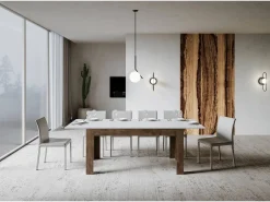 Mesa extensible 90x160/220 cm Bibi Mix tapa Fresno Blanco patas Nogal