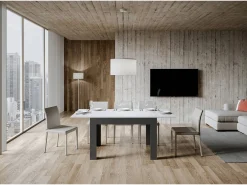 Mesa extensible 90x120/180 cm Bibi Mix tapa Blanco Espatulado patas Antracita Espatulado