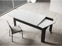 Mesa extensible 90x120/180 cm Bibi Mix tapa Blanco Espatulado patas Antracita Espatulado
