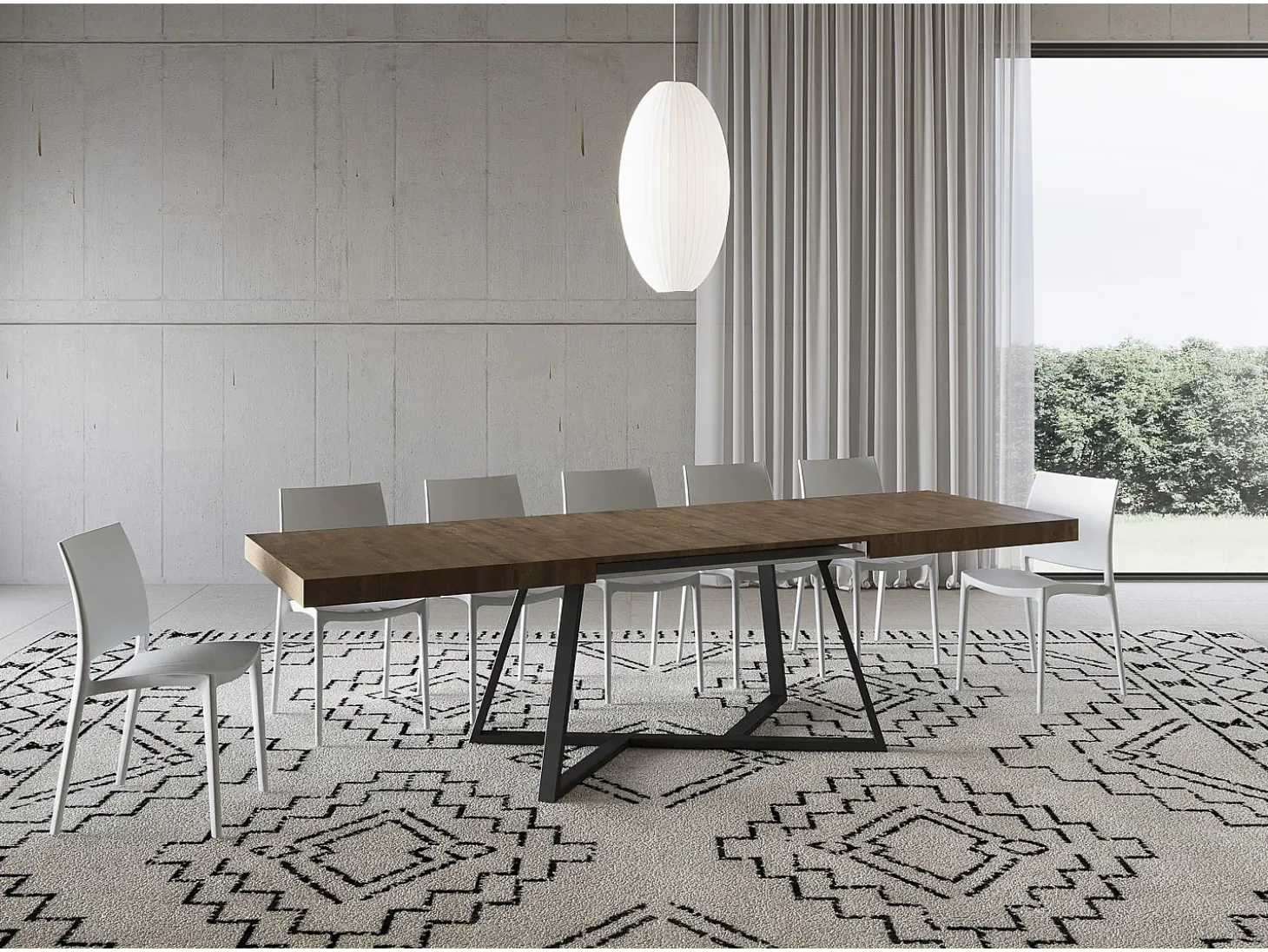 Mesa extensible 200/304x90 cm Booster efecto madera nogal patas antracita
