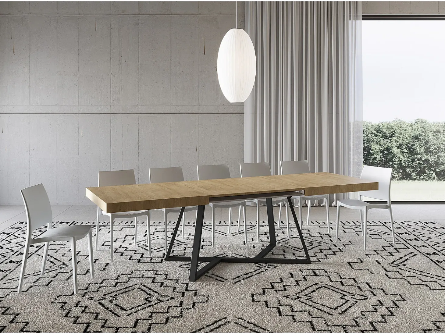 Mesa extensible 180/284x90 cm Booster roble natural patas antracita
