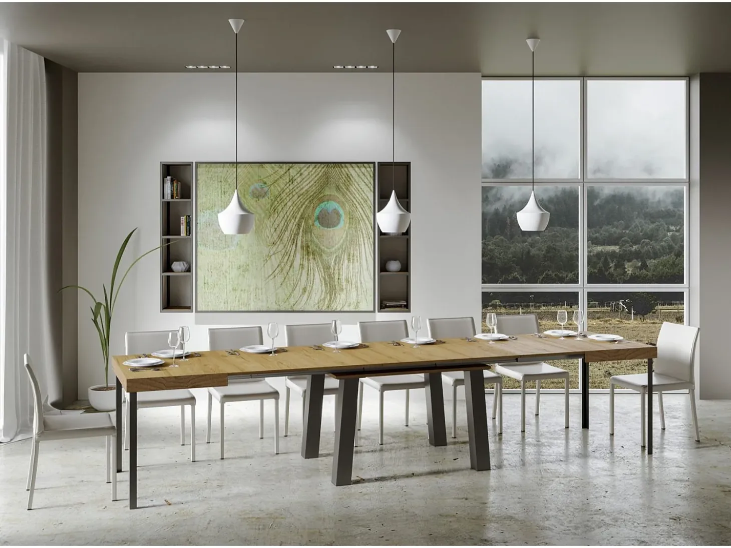 Mesa extensible 90x130/390 cm Bridge Roble Natural estructura Antracita
