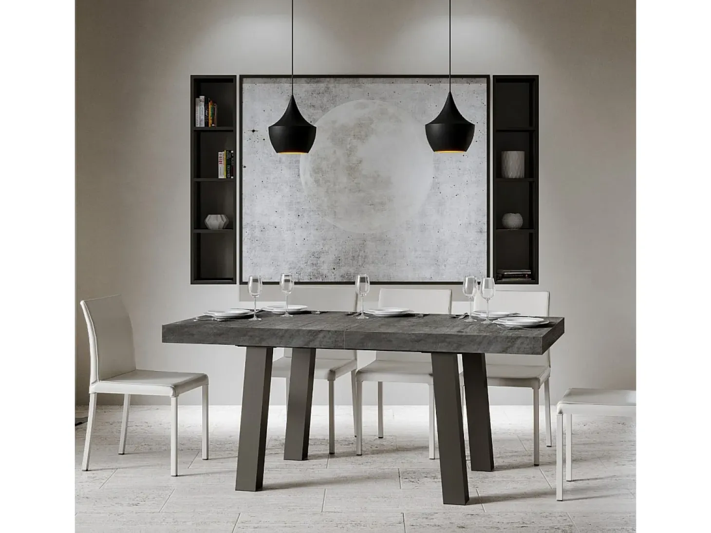 Mesa extensible 90x180/284 cm Bridge Cemento estructura Antracita