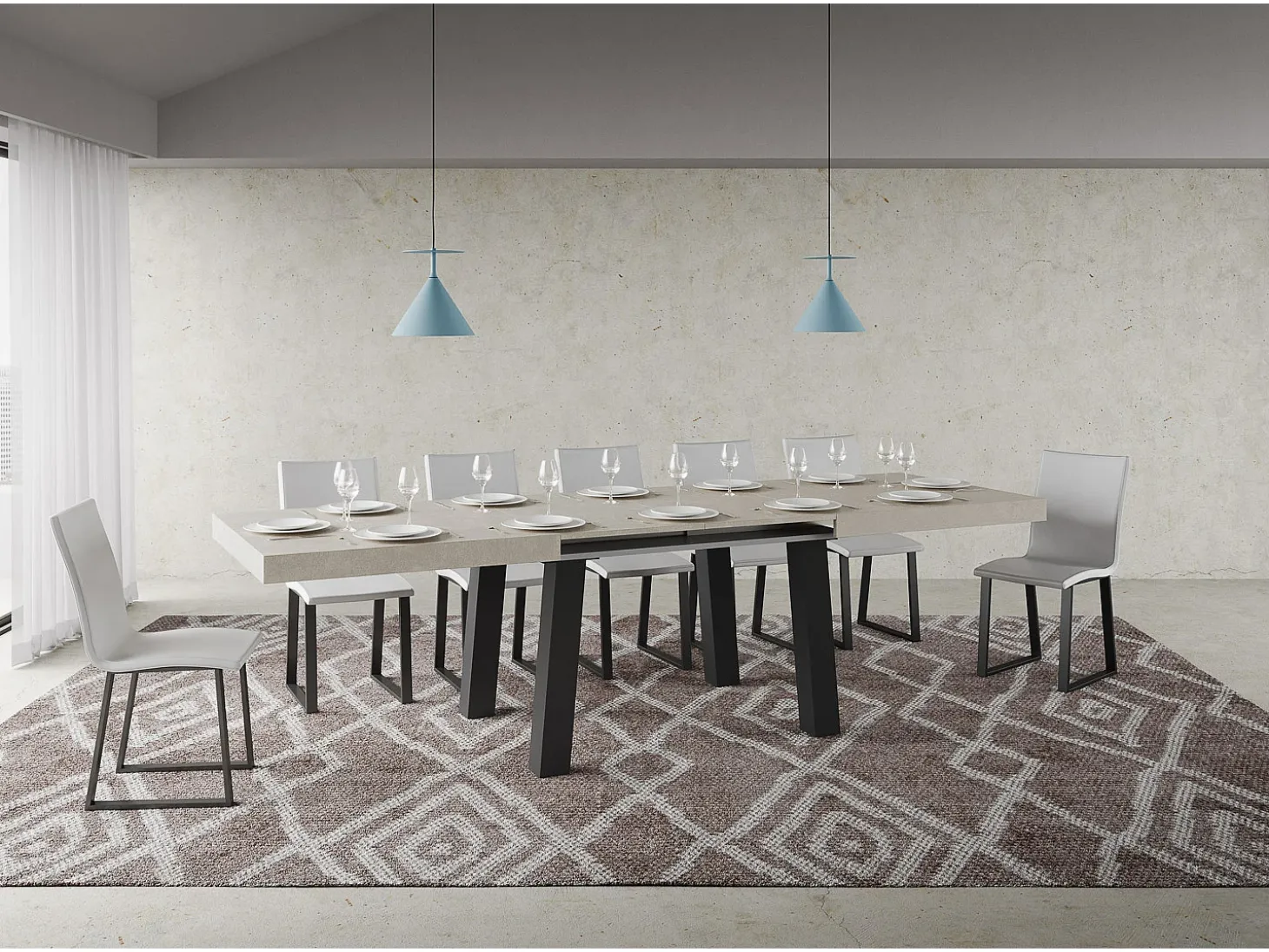 Mesa extensible 90x200/460 cm Bridge Cachemira estructura Antracita
