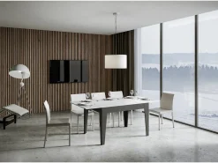 Mesa extensible 90x120/180 cm Cico Mix tapa Blanco Espatulado patas Antracita Espatulado