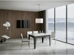 Mesa extensible 90x120/180 cm Cico Mix tapa Blanco Espatulado patas Antracita Espatulado