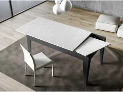 Mesa extensible 90x120/180 cm Cico Mix tapa Blanco Espatulado patas Antracita Espatulado
