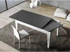 Mesa extensible 90x120/180 cm Cico Mix tapa Antracita Espatulado patas Blanco Espatulado