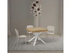 Mesa extensible 90/194x90 cm Clerk Premium roble natural patas blancas