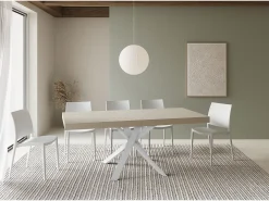 Mesa extensible 90x90/194 cm Clerk Premium tapa cachemira patas Blancas