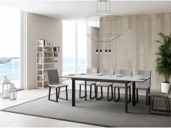Mesa extensible 90x160/220 cm Cumar Fresno Blanco estructura Antracita