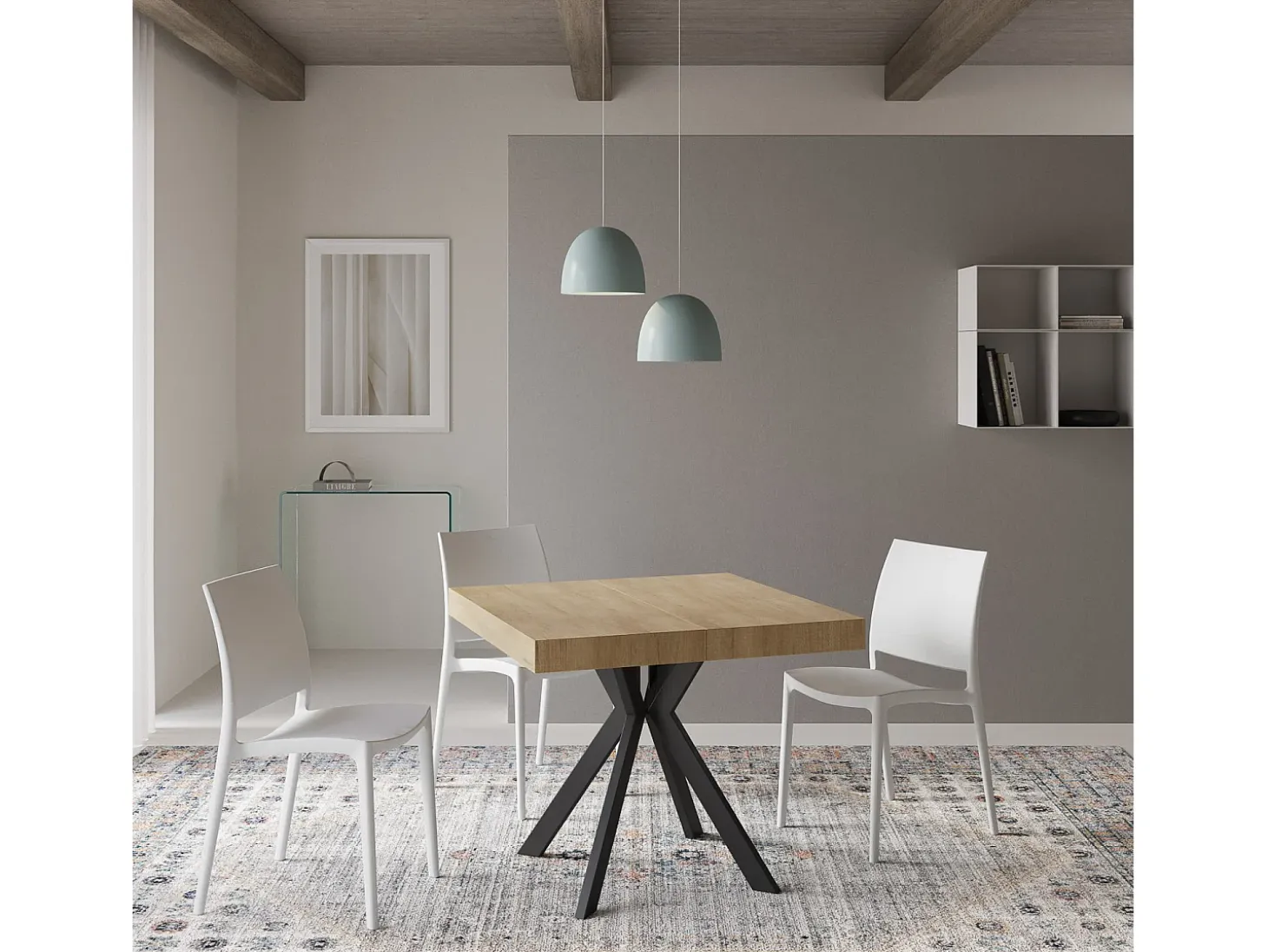 Mesa extensible 90/194x90 cm Dolcezza efecto madera roble natural patas antracita