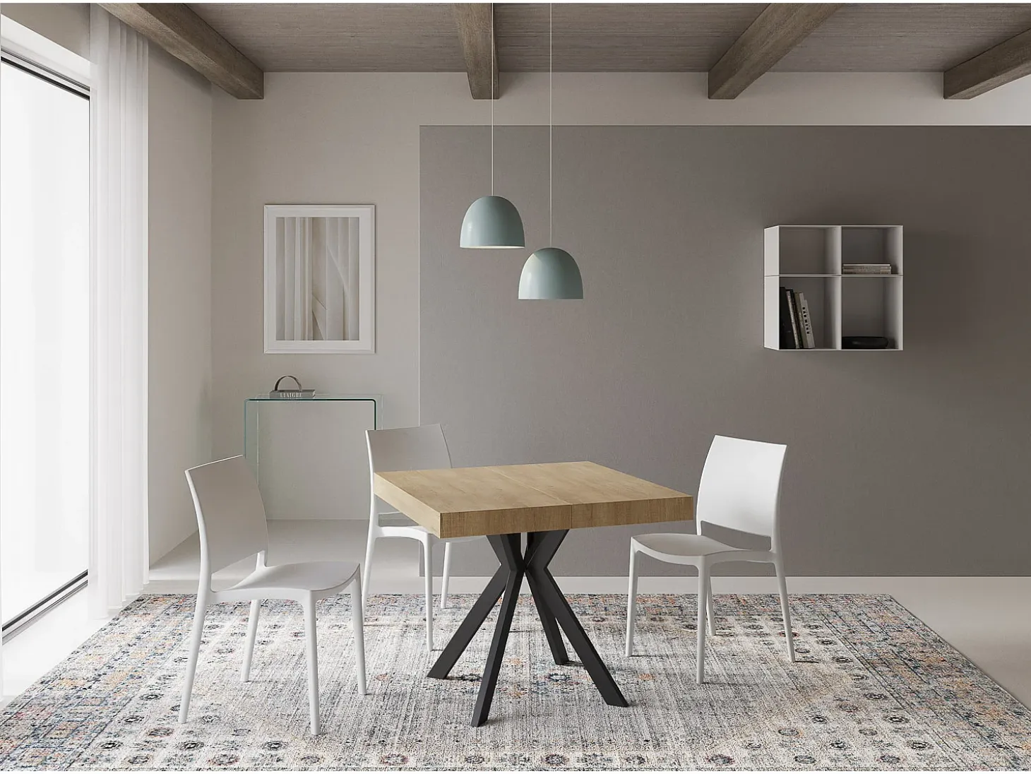 Mesa extensible 90/194x90 cm Dolcezza efecto madera roble natural patas antracita