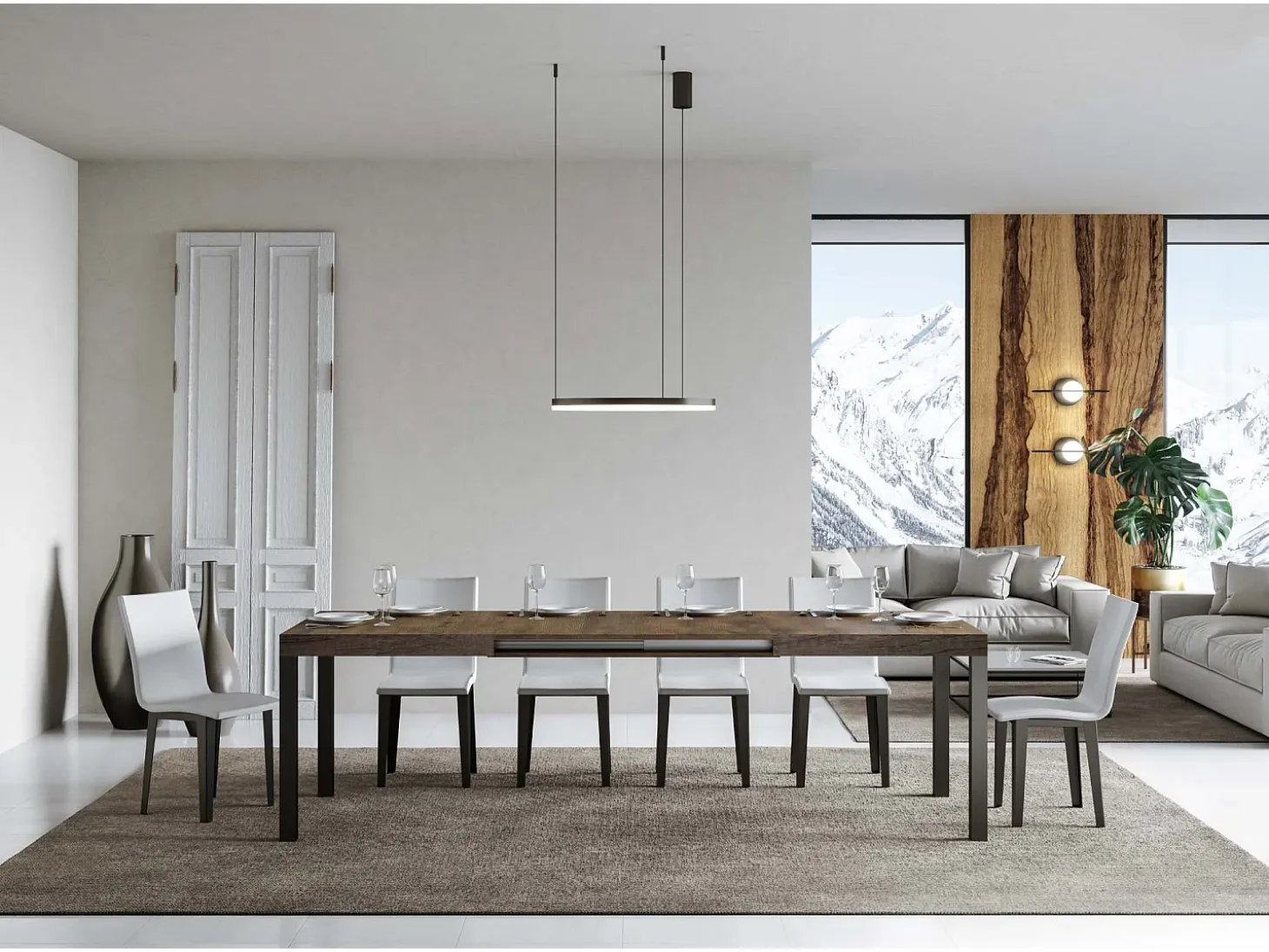 Mesa extensible 130/390x90 cm Everyday nogal patas antracita