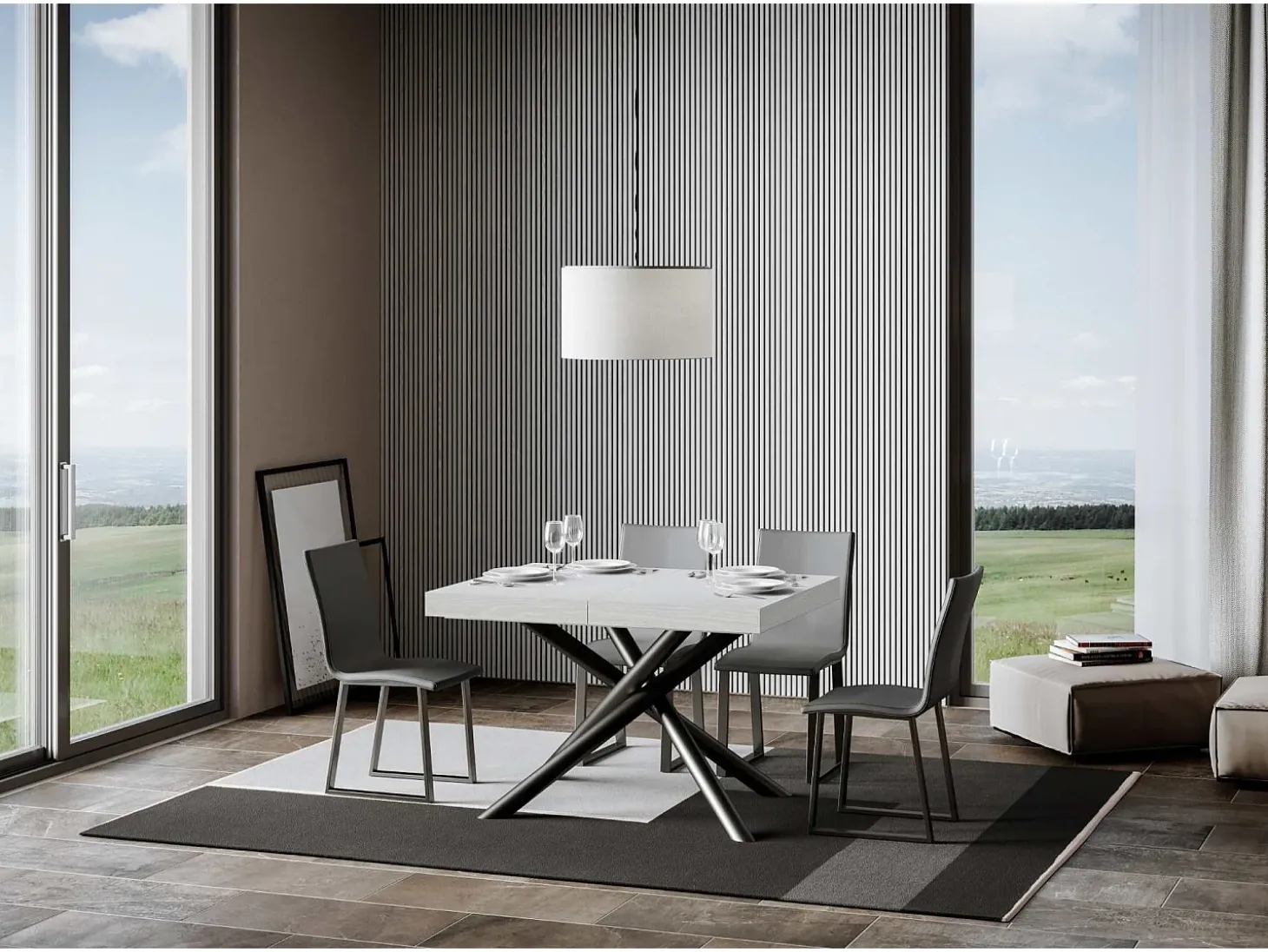 Mesa extensible 90x140/244 cm Famas Fresno Blanco estructura Antracita