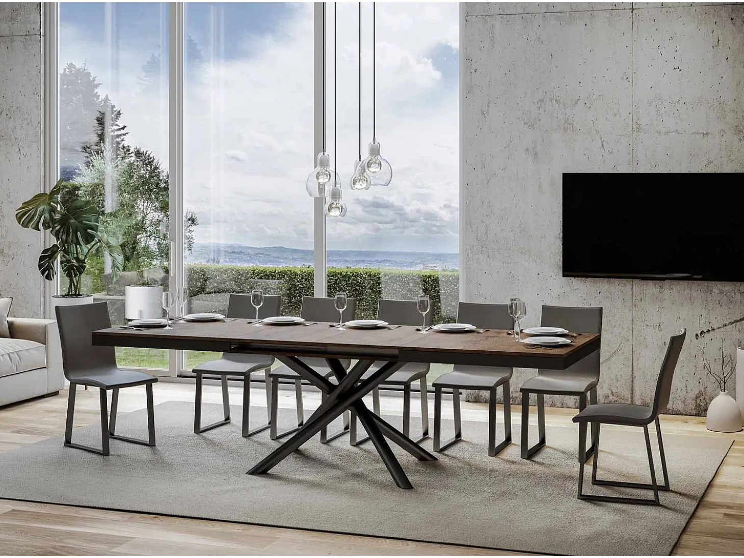 Mesa extensible 90x180/284 cm Famas Evolution Nogal estructura Antracita