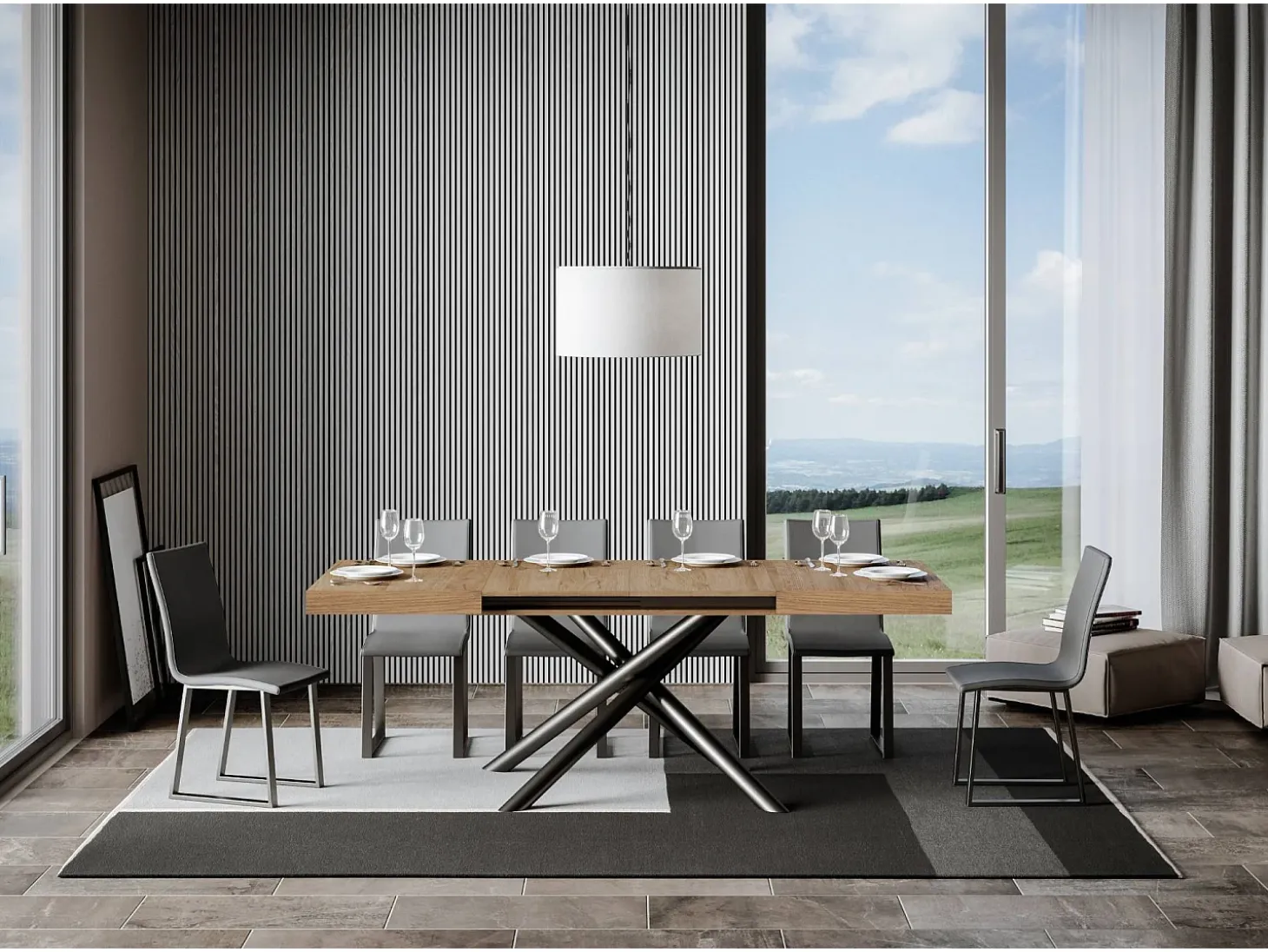Mesa extensible 90x140/244 cm Famas Roble Natural estructura Antracita