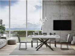 Mesa extensible 90x160/420 cm Famas Fresno Blanco estructura Antracita