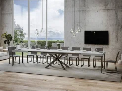 Mesa extensible 90x160/420 cm Famas Fresno Blanco estructura Antracita