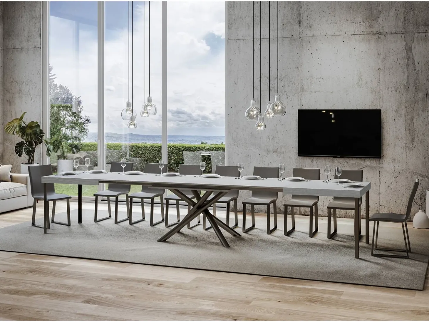 Mesa extensible 90x160/420 cm Famas Fresno Blanco estructura Antracita