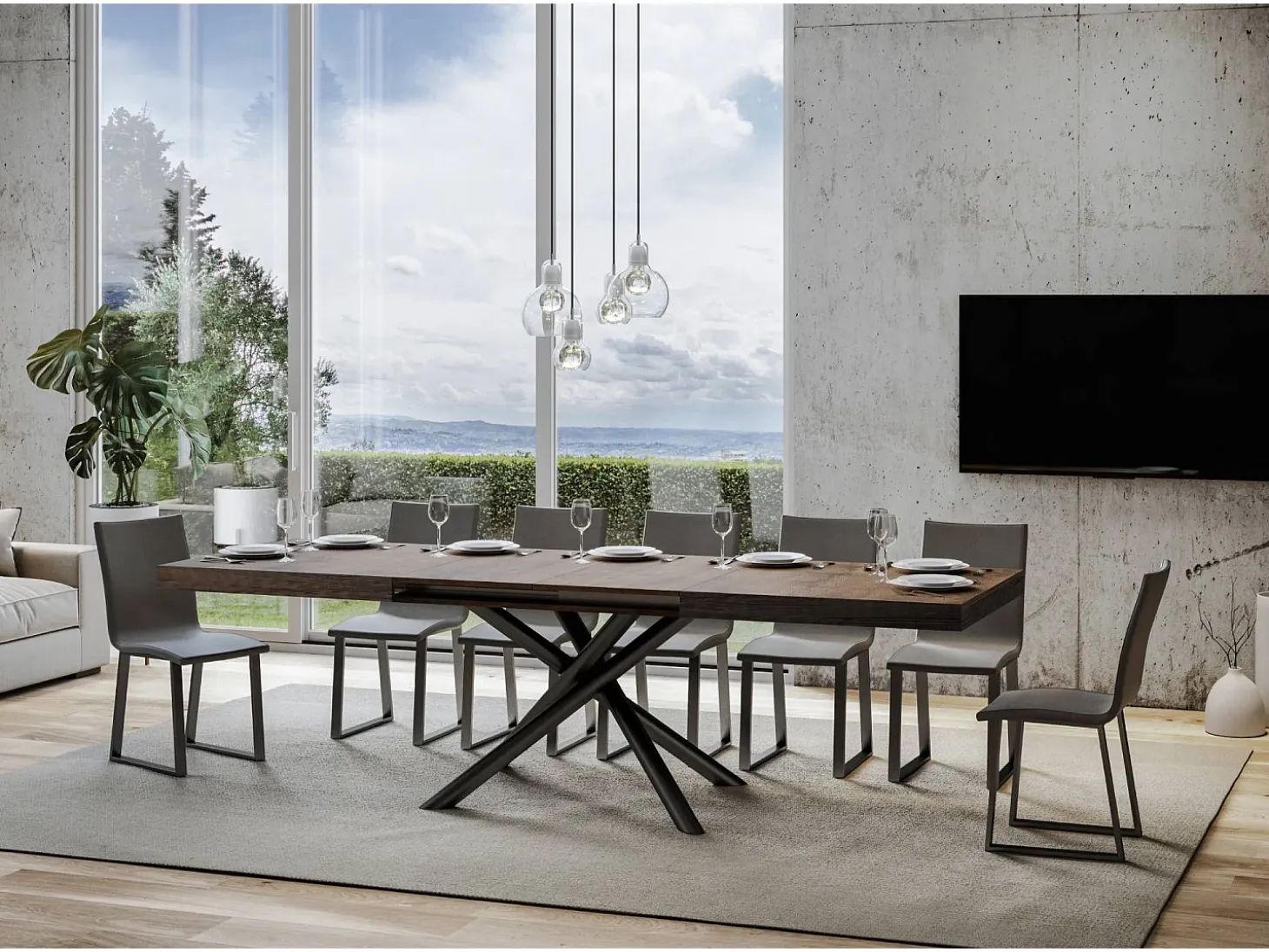 Mesa extensible 90x160/264 cm Famas Nogal estructura Antracita