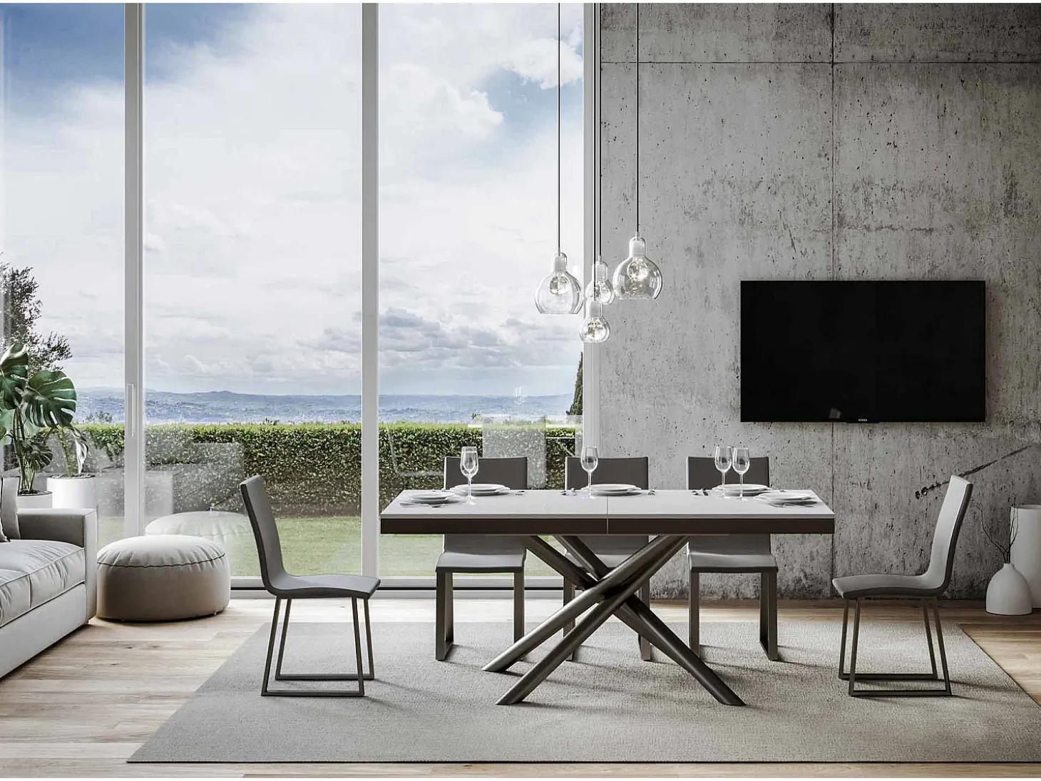 Mesa extensible 90x160/420 cm Famas Evolution Fresno Blanco estructura Antracita
