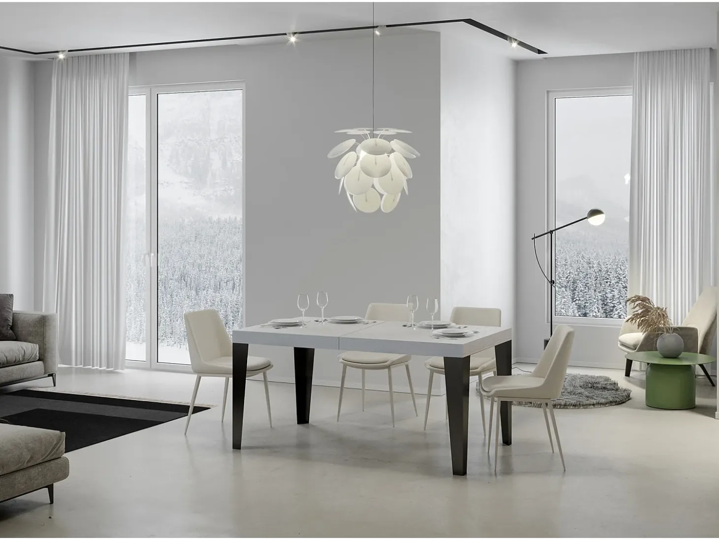 Mesa extensible 160/244x80 cm Flame fresno blanco patas antracita
