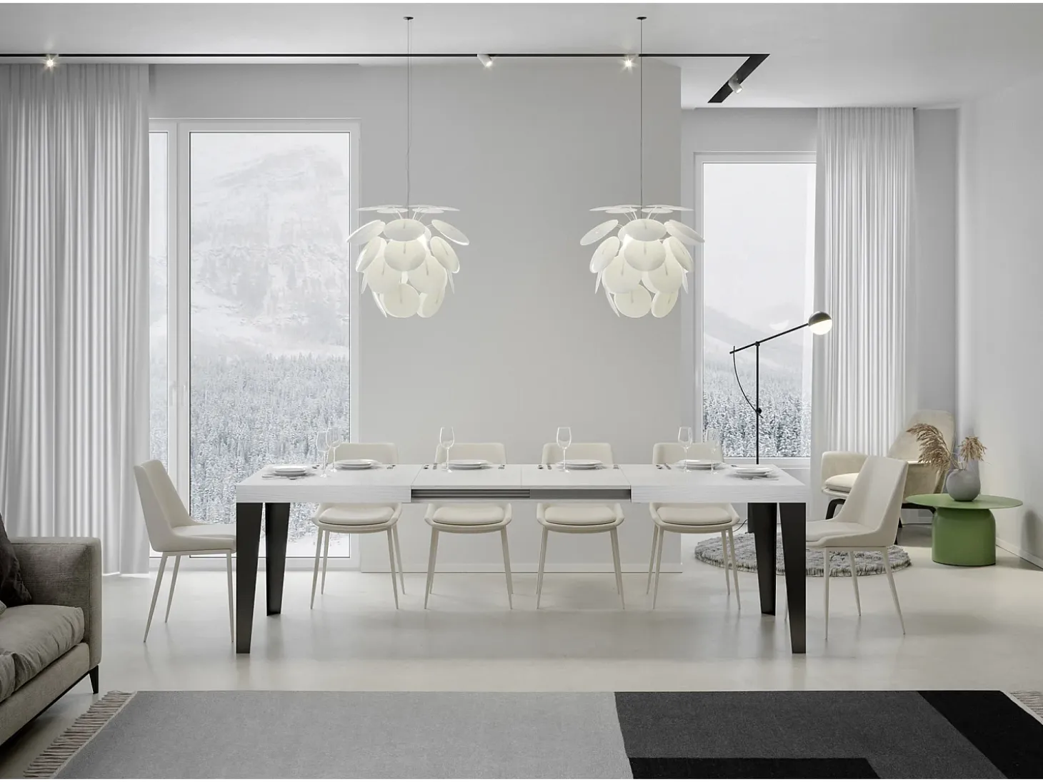 Mesa extensible 160/244x80 cm Flame fresno blanco patas antracita