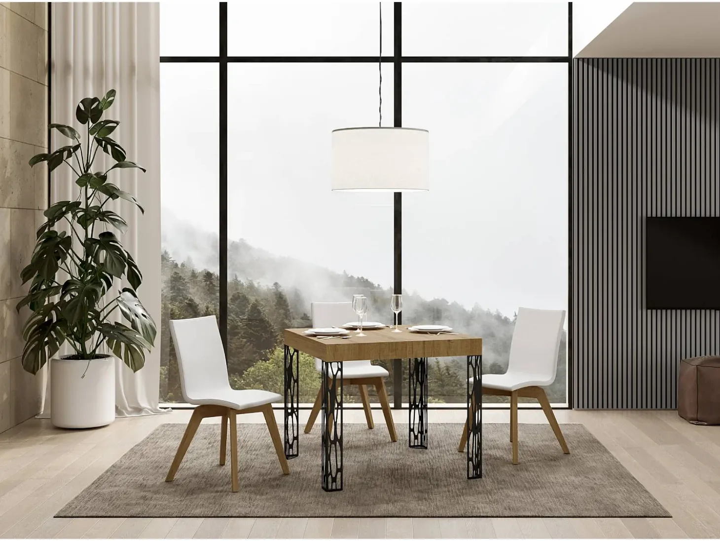 Mesa extensible 90x90/246 cm Ghibli Roble Natural estructura Antracita