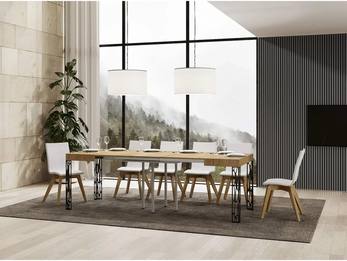 Mesa extensible 90x90/246 cm Ghibli Roble Natural estructura Antracita