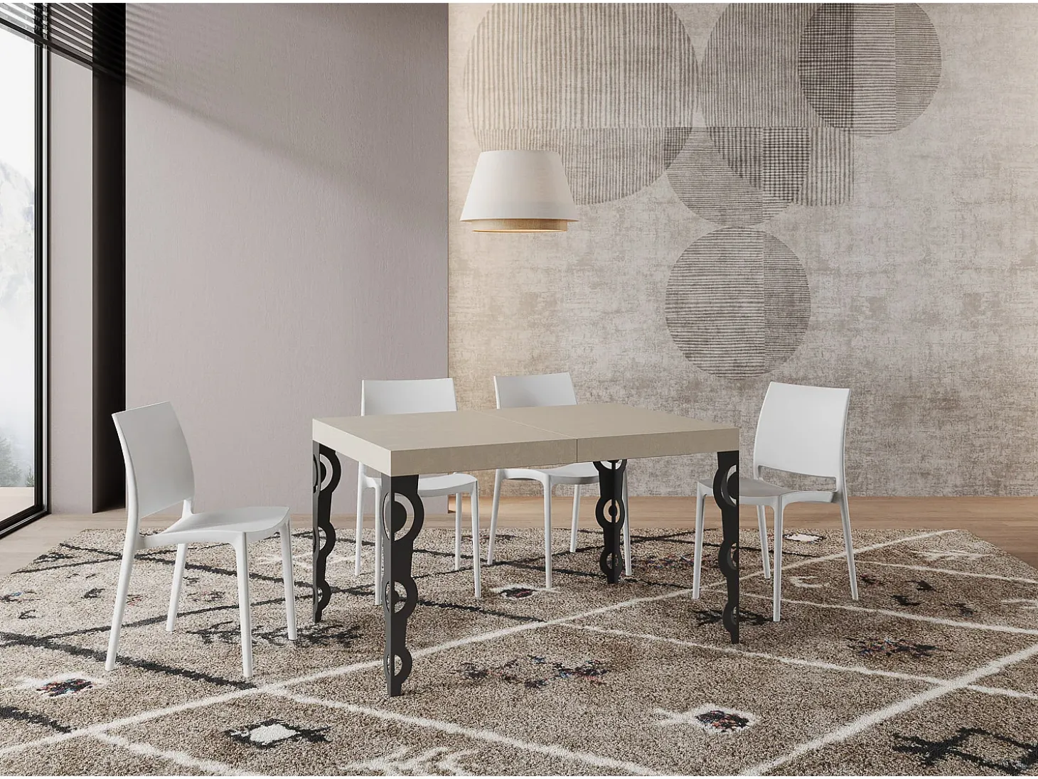 Mesa extensible 120/224x90 cm Karamay cachemira patas antracita