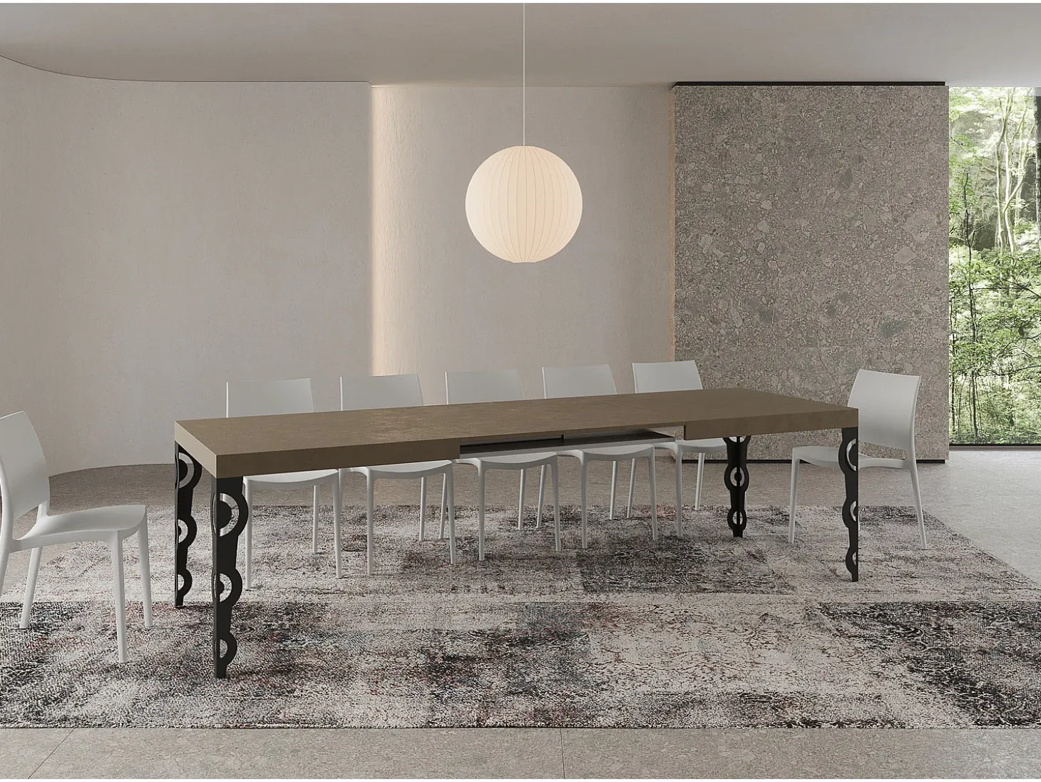 Mesa extensible 90x200/460 cm Karamay gris paloma patas antracita