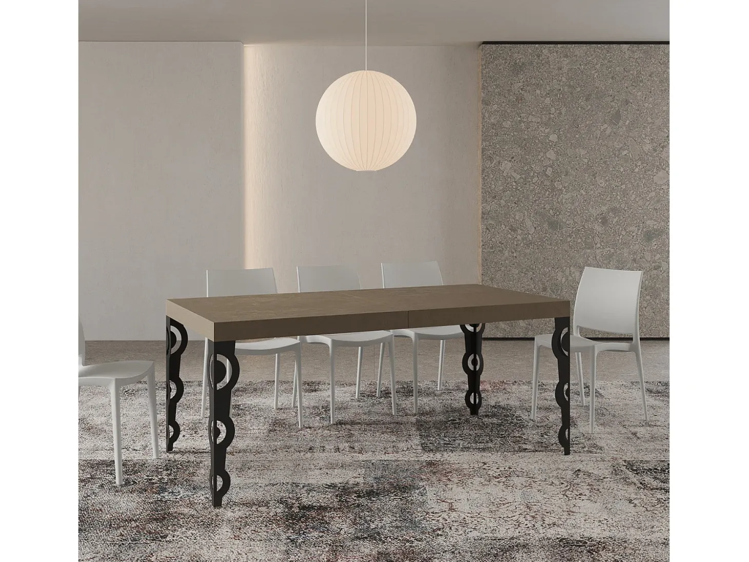 Mesa extensible 90x200/460 cm Karamay gris paloma patas antracita