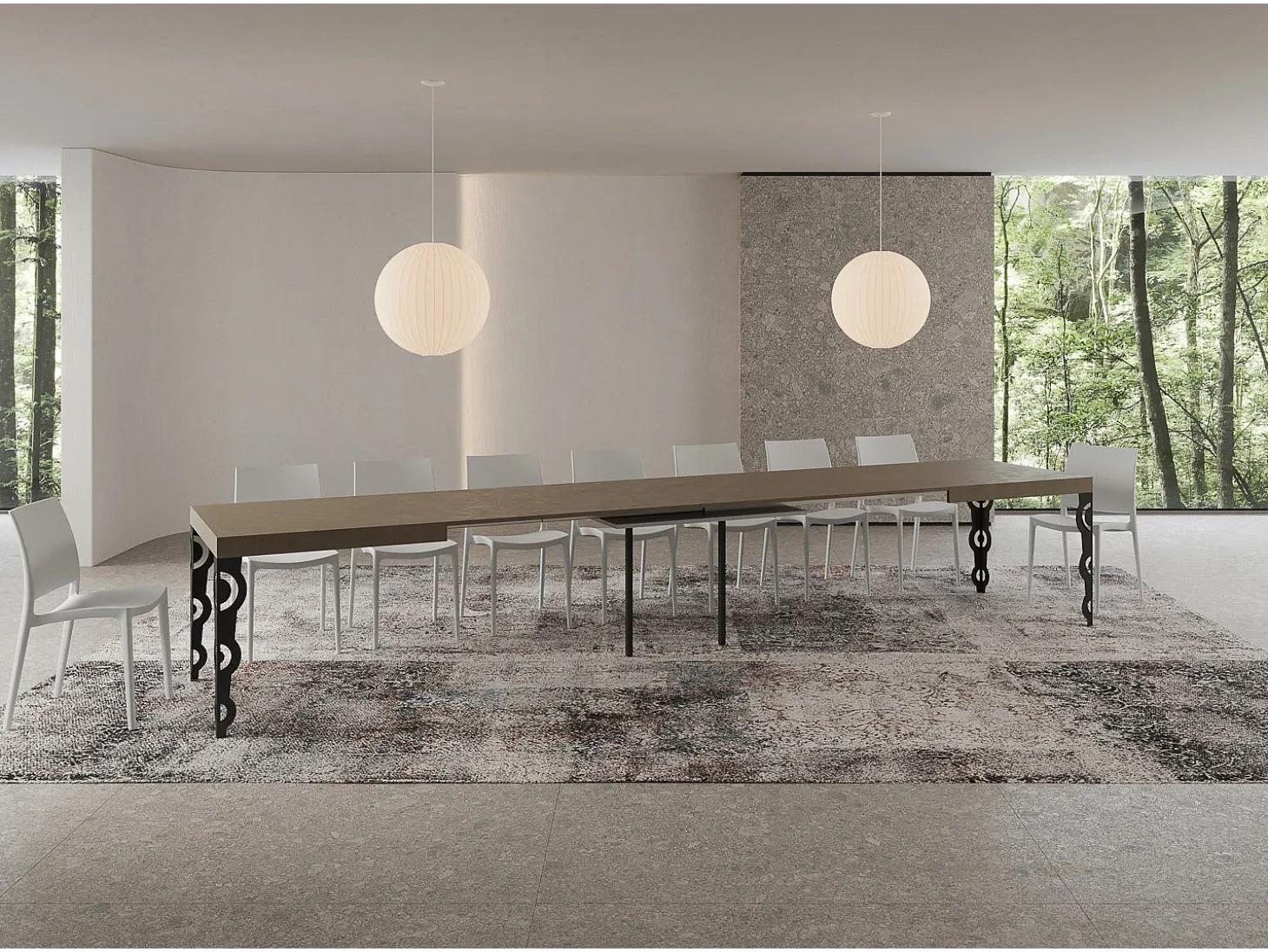 Mesa extensible 90x200/460 cm Karamay gris paloma patas antracita