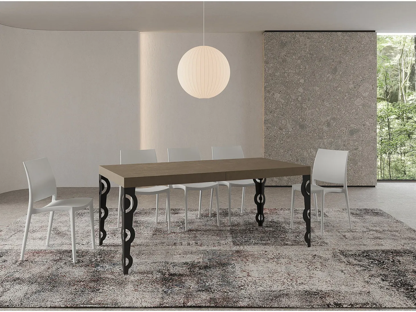 Mesa extensible 90x200/460 cm Karamay gris paloma patas antracita