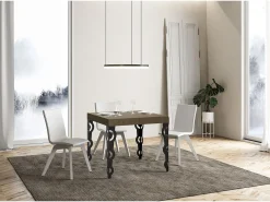 Mesa extensible 90x90/246 cm Karamay Premium gris paloma patas antracita
