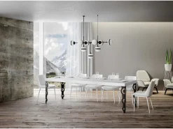 Mesa extensible 90x160/420 cm Karamay Premium Fresno Blanco estructura Antracita