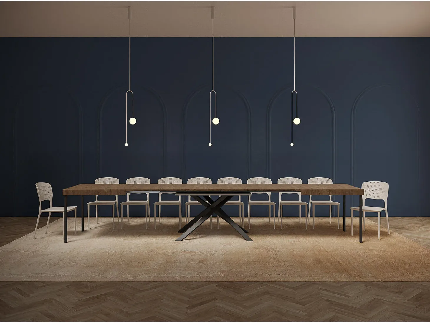 Mesa extensible 180/440x90 cm Karida nogal patas antracita