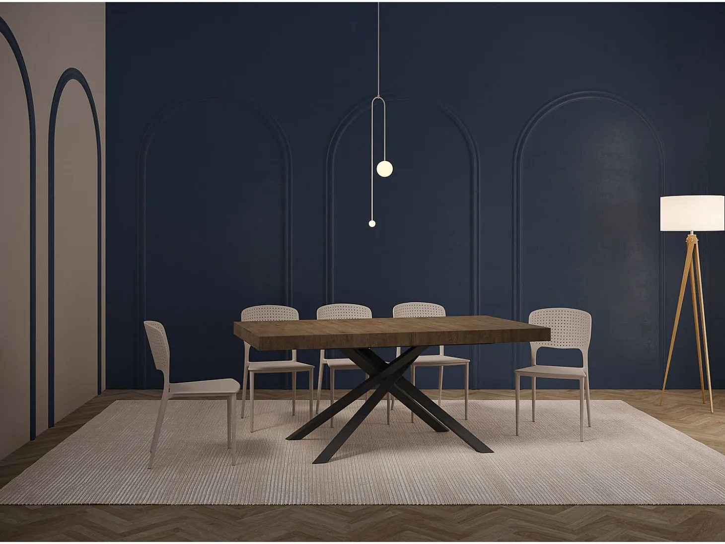 Mesa extensible 180/440x90 cm Karida nogal patas antracita