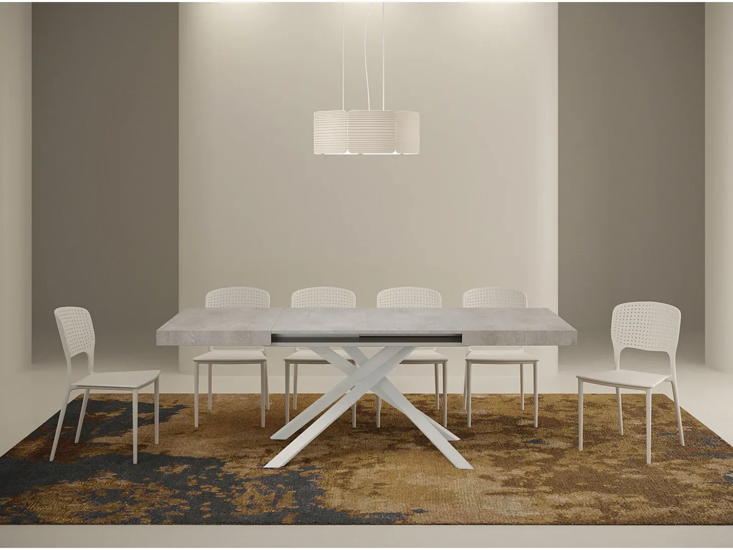 Mesa extensible 130/234x90 cm Karida cemento patas blancas