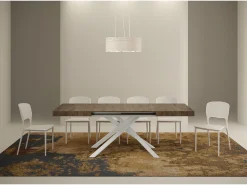 Mesa extensible 120/204x80 cm Karida nogal patas blancas