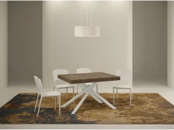 Mesa extensible 120/204x80 cm Karida nogal patas blancas
